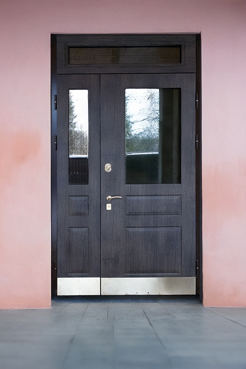 Полуторная остекленная дверь с отбойниками Полуторная остекленная дверь с отбойниками